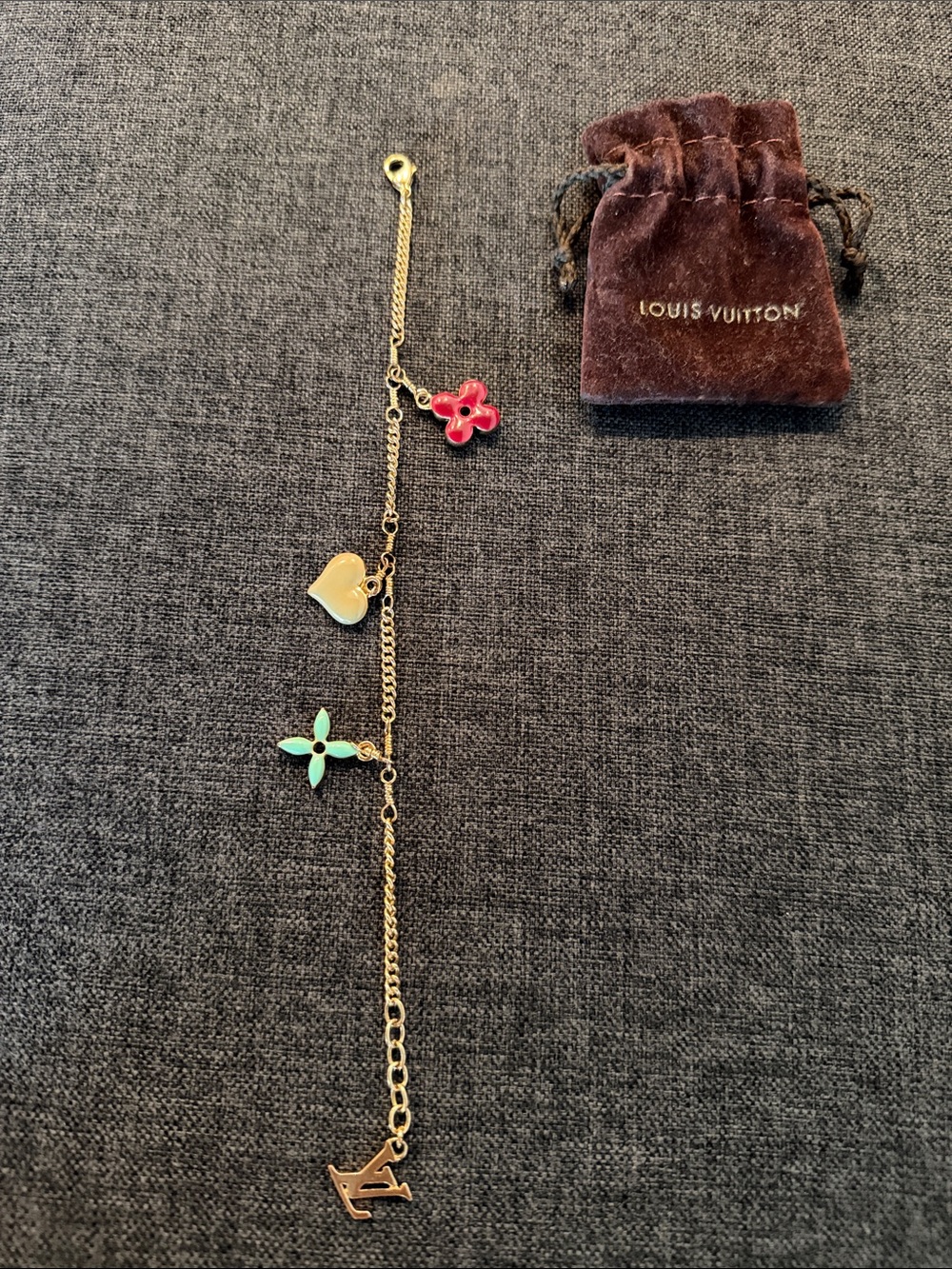 Louis Vuitton Gold Tone Monogram Flower Charm Bracelet